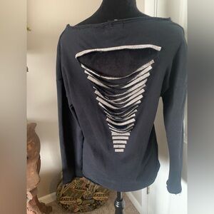 Stylish Black Distressed Rhinestone Bling Sweatshirt